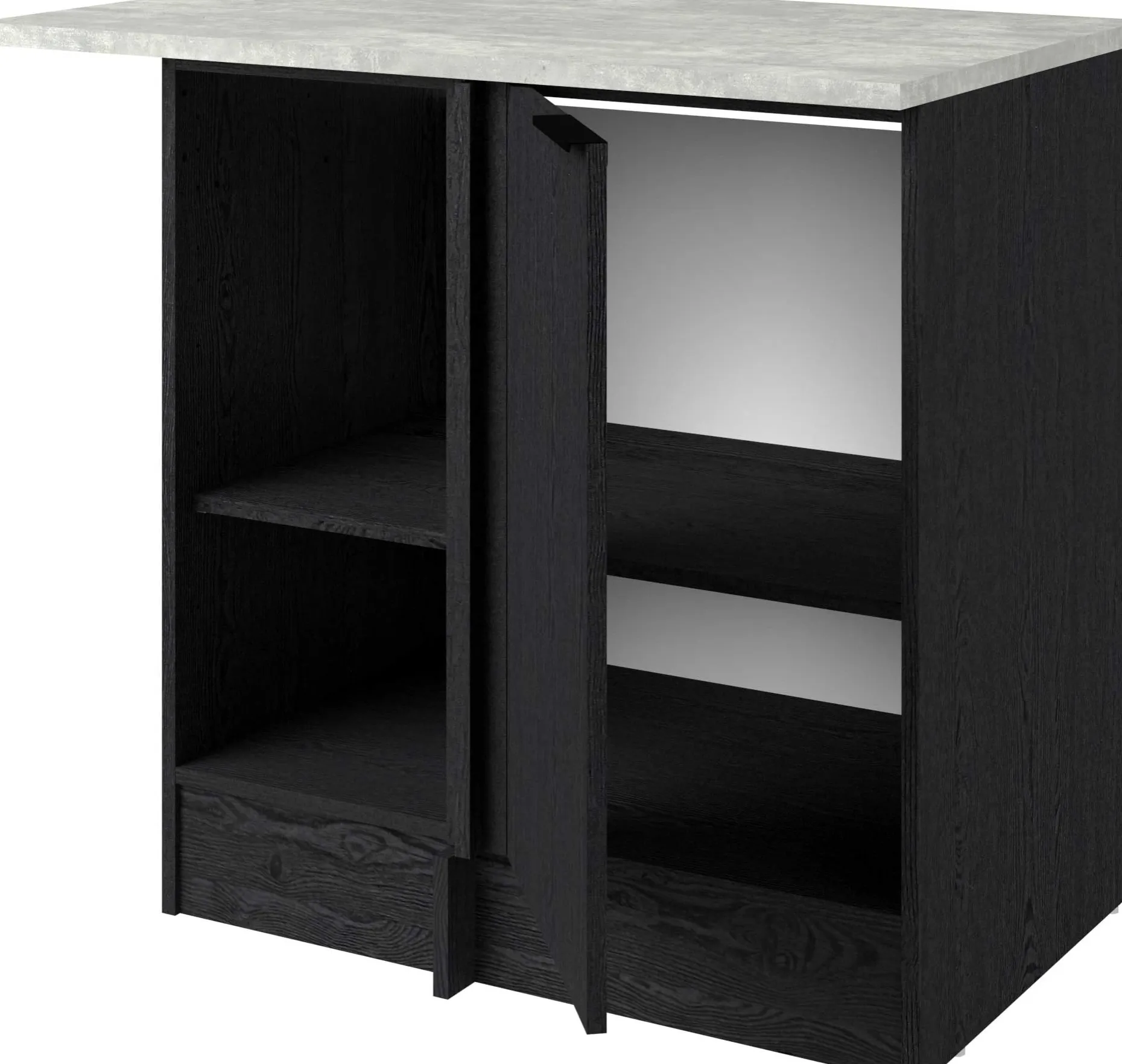 Eckschrank Küche Anna - 100x60x87cm - 1 Tür - schwarzes Eichendekor/weißer Stein