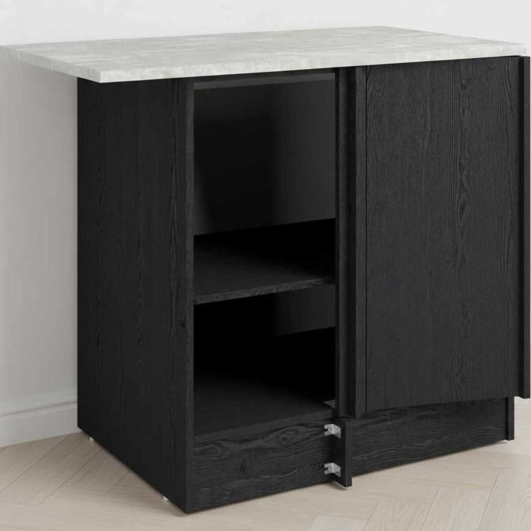 Eckschrank Küche Anna - 100x60x87cm - 1 Tür - schwarzes Eichendekor/weißer Stein