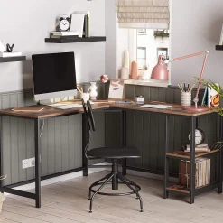 Vasagle Eckschreibtisch Fabrice 138cm 2 Ablagen - rustikal braun/schwarz
