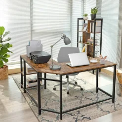 Vasagle Eckschreibtisch Fabrice 138cm 2 Ablagen - rustikal braun/schwarz