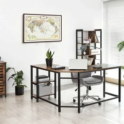 Vasagle Eckschreibtisch Fabrice 138cm 2 Ablagen - rustikal braun/schwarz