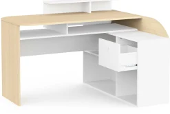 CBA Eckschreibtisch Kemo - 108x128x90cm - mit Stauraum - Eiche Dekor/Weiß