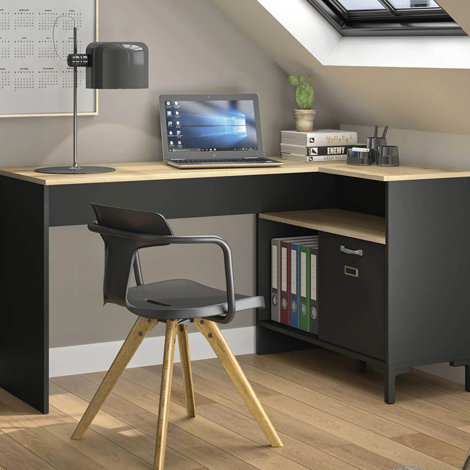 Gautier - Diagone Eckschreibtisch Manchester | 136 x 88 x 73 cm | Eiche Helvezia Design