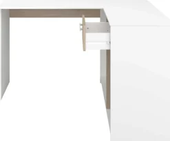 Parisot Eckschreibtisch Sil - 121x111x75cm - mit Stauraum - Eiche Dekor/Weiß