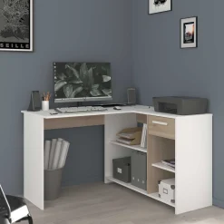 Parisot Eckschreibtisch Sil - 121x111x75cm - mit Stauraum - Eiche Dekor/Weiß