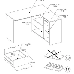 Parisot Eckschreibtisch Sil - 121x111x75cm - mit Stauraum - Eiche Dekor/Weiß