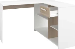 Parisot Eckschreibtisch Sil - 121x111x75cm - mit Stauraum - Eiche Dekor/Weiß