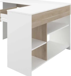 Parisot Eckschreibtisch Sil - 121x111x75cm - mit Stauraum - Eiche Dekor/Weiß