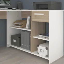 Parisot Eckschreibtisch Sil - 121x111x75cm - mit Stauraum - Eiche Dekor/Weiß