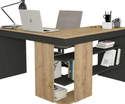 Emob Eckschreibtisch Stylo - 120x45x74cm - mit Stauraum - Eiche Dekor/anthrazit