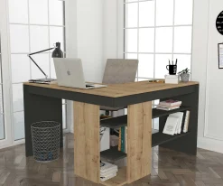 Emob Eckschreibtisch Stylo - 120x45x74cm - mit Stauraum - Eiche Dekor/anthrazit