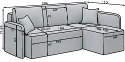 Emob Ecksofa Henrichs | 206 x 150 x 89 cm | Dunkel