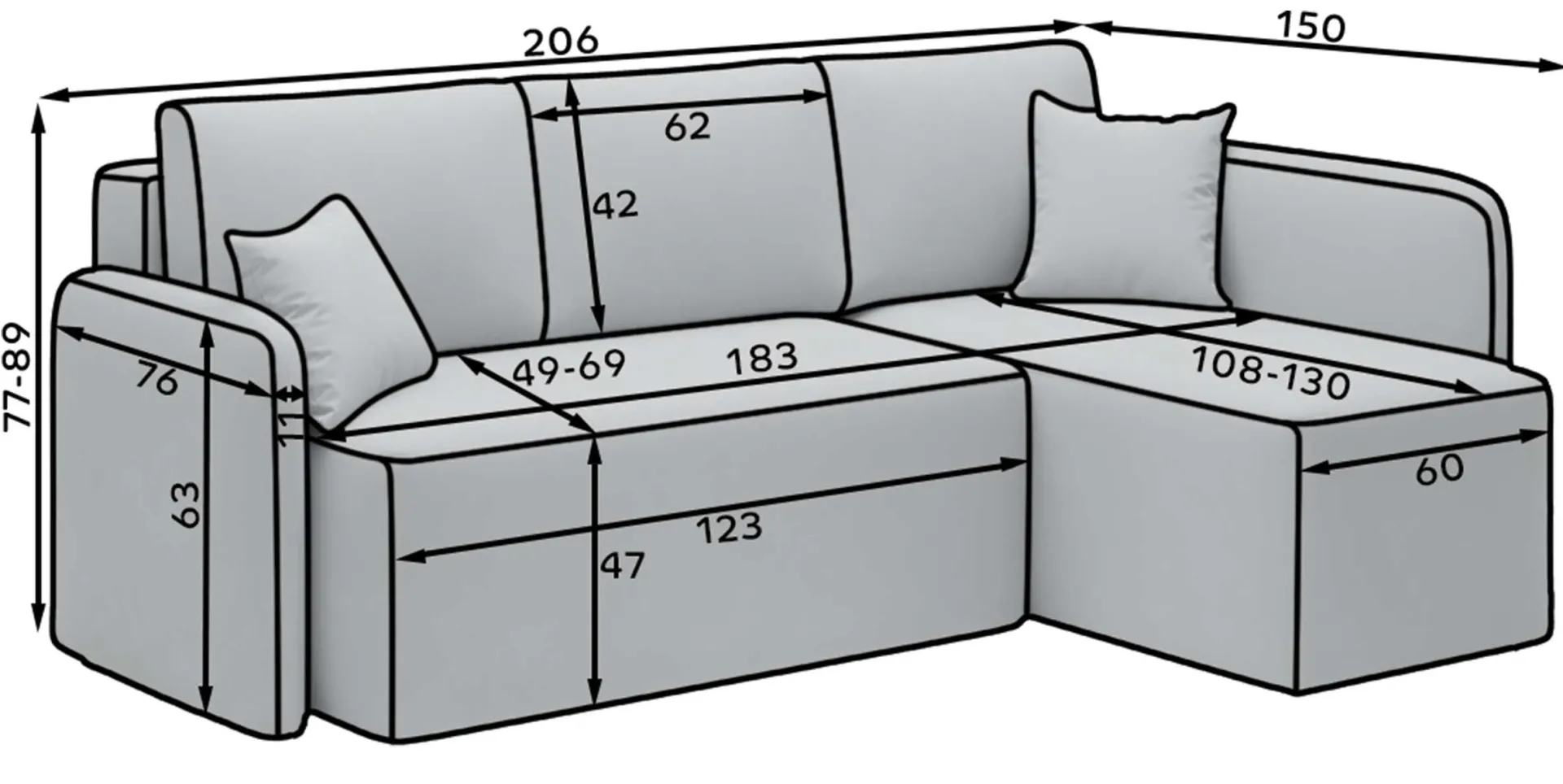 Emob Ecksofa Henrichs | 206 x 150 x 89 cm | Dunkel