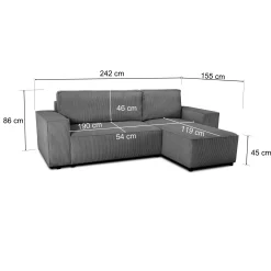PGS Ecksofa Josh links - mit Stauraum - gerippter Samt