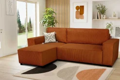 PGS Ecksofa Josh links - mit Stauraum - terracotta gerippter Samt