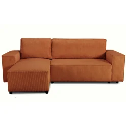 PGS Ecksofa Josh links - mit Stauraum - terracotta gerippter Samt