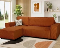 PGS Ecksofa Josh links - mit Stauraum - terracotta gerippter Samt