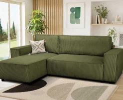 PGS Ecksofa Josh links - mit Stauraum - khakifarbener Rippensamt