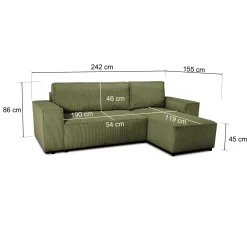 PGS Ecksofa Josh links - mit Stauraum - khakifarbener Rippensamt
