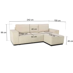 PGS Ecksofa Josh rechts - mit Stauraum - gerippter Samt