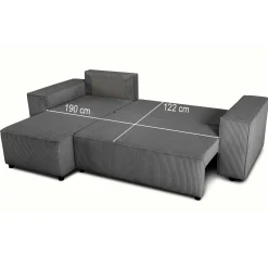 PGS Ecksofa Josh rechts - mit Stauraum - gerippter Samt