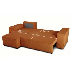 PGS Ecksofa Josh rechts - mit Stauraum - terracotta gerippter Samt