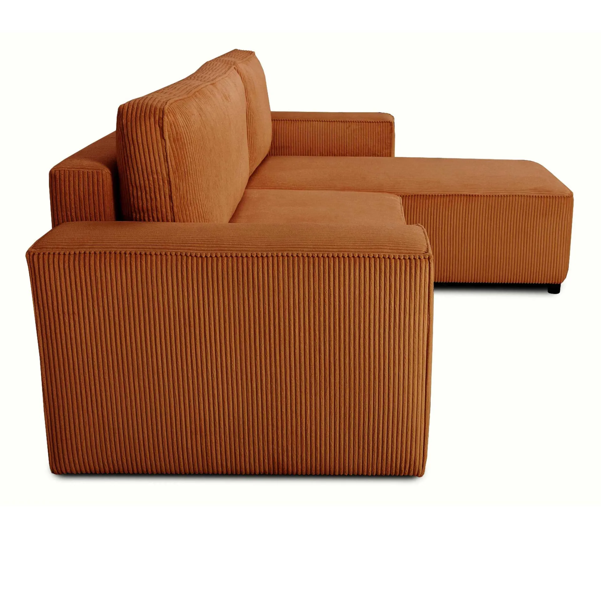 PGS Ecksofa Josh rechts - mit Stauraum - terracotta gerippter Samt