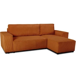 PGS Ecksofa Josh rechts - mit Stauraum - terracotta gerippter Samt