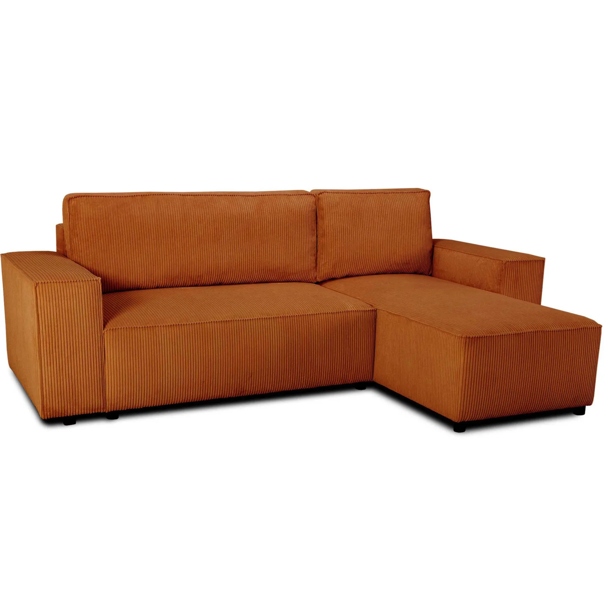 PGS Ecksofa Josh rechts - mit Stauraum - terracotta gerippter Samt
