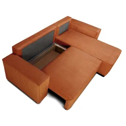 PGS Ecksofa Josh rechts - mit Stauraum - terracotta gerippter Samt