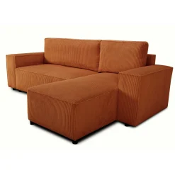 PGS Ecksofa Josh rechts - mit Stauraum - terracotta gerippter Samt