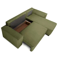 PGS Ecksofa Josh rechts - mit Stauraum - khaki rib velvet