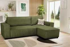 PGS Ecksofa Josh rechts - mit Stauraum - khaki rib velvet