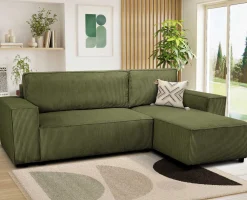 PGS Ecksofa Josh rechts - mit Stauraum - khaki rib velvet