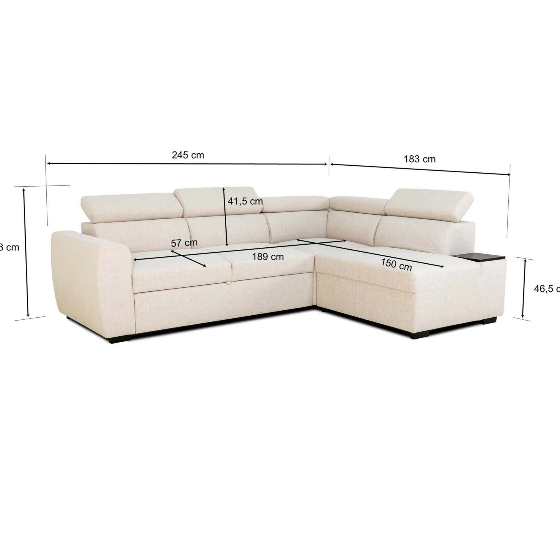PGS Ecksofa Kelio rechts - verstellbare Kopfstütze - r Stoff
