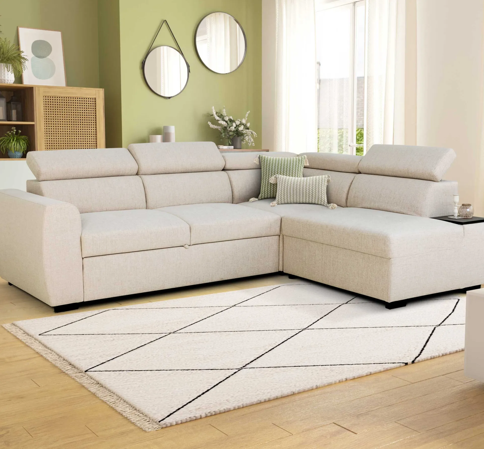 PGS Ecksofa Kelio rechts - verstellbare Kopfstütze - r Stoff