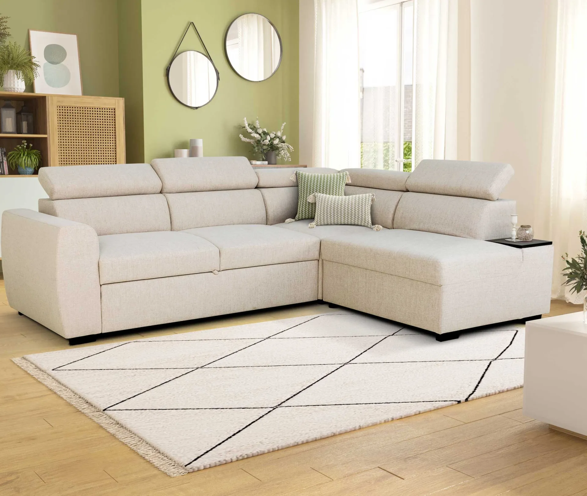 PGS Ecksofa Kelio rechts - verstellbare Kopfstütze - r Stoff