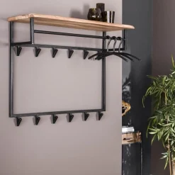 Eddard Wandgarderobe 12 haken - akazie/metall