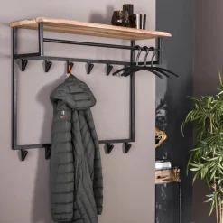 Eddard Wandgarderobe 12 haken - akazie/metall