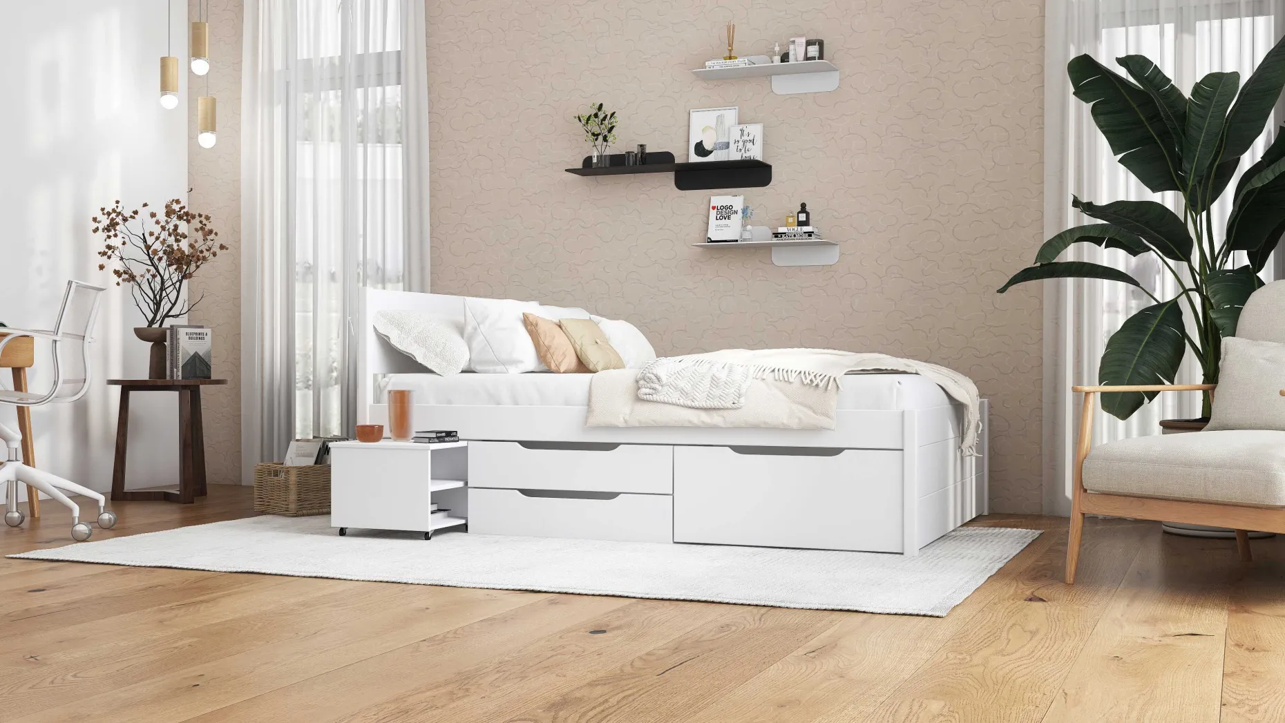 Efetivo Doppelbett 140x200cm mit Stauraum - weiß