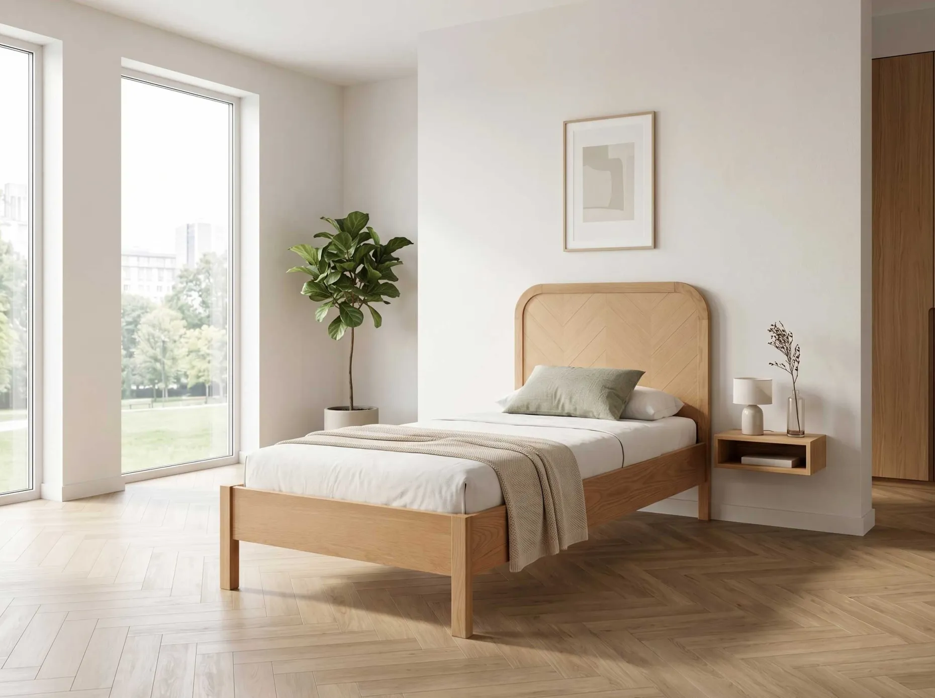 Einzelbett Alessia - 90x200cm - mit Lattenrost - massiver Eiche