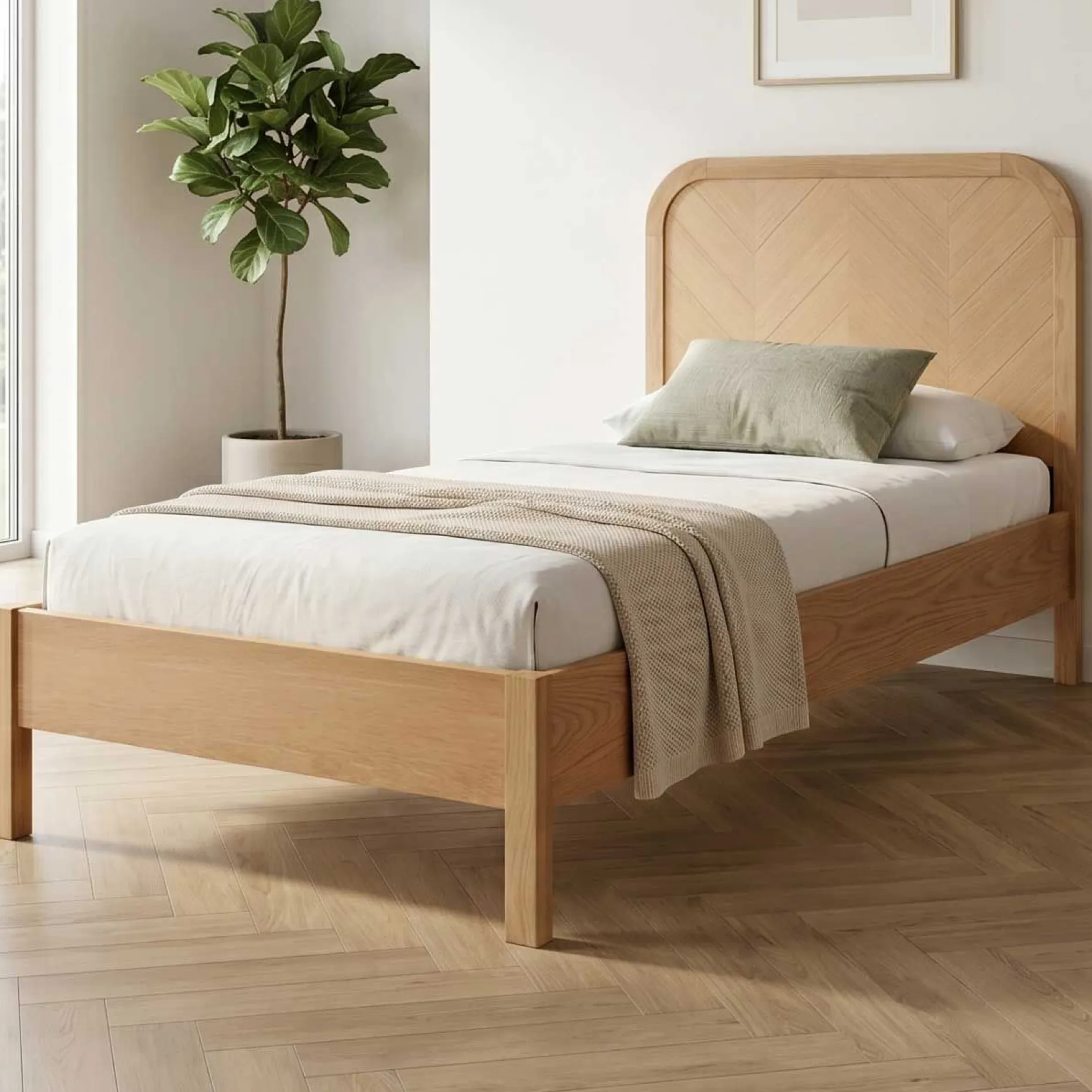 Einzelbett Alessia - 90x200cm - mit Lattenrost - massiver Eiche