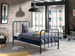 Einzelbett Bronxx Metall 90x200 - matt blau denim