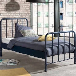 Einzelbett Bronxx Metall 90x200 - matt blau denim