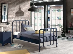 Einzelbett Bronxx Metall 90x200 - matt blau denim