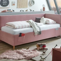 Einzelbett Cool | Mit Rückenlehne | 120 x 200 cm | Rosa Design