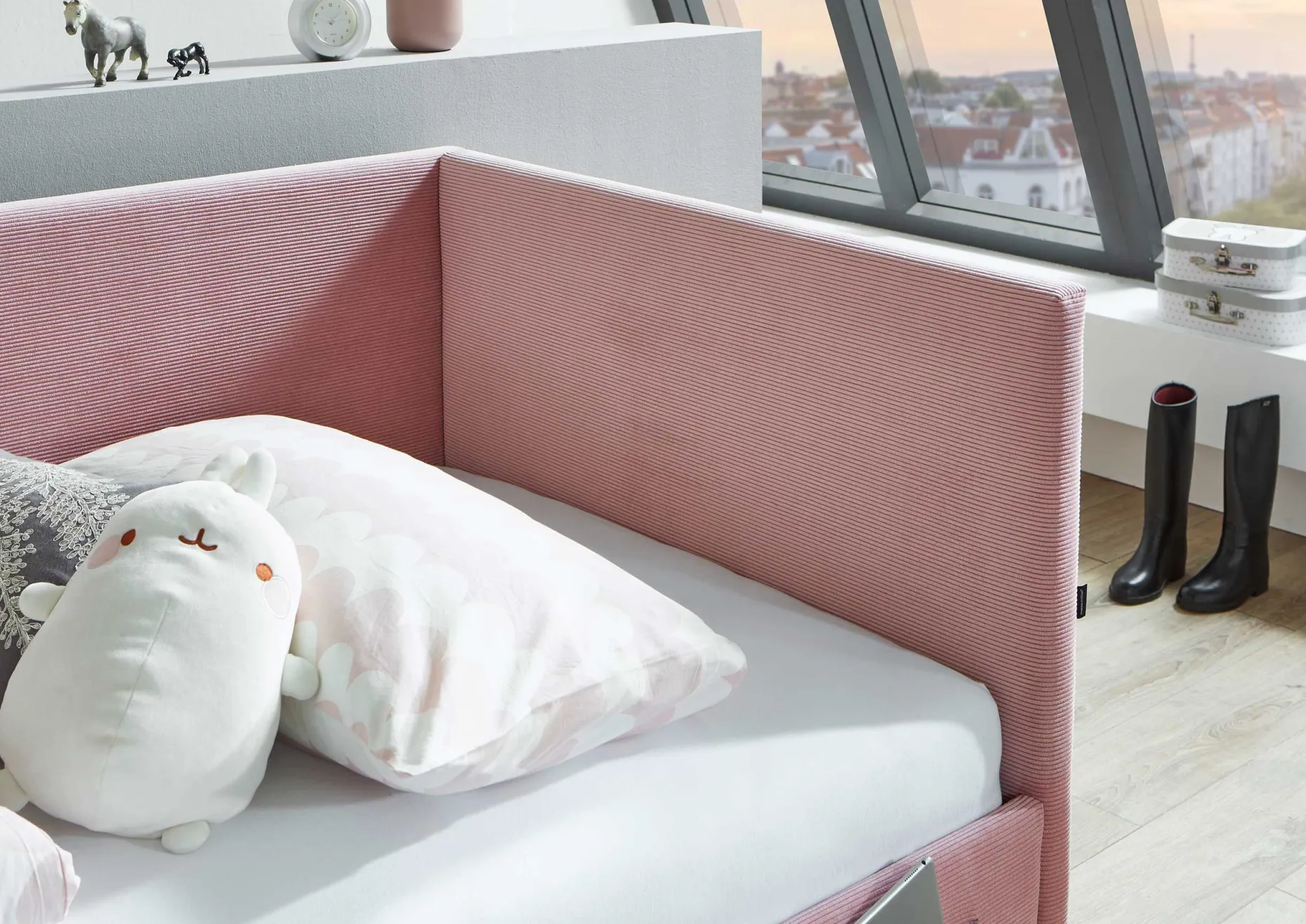 Einzelbett Cool | Mit Rückenlehne | 120 x 200 cm | Rosa Design