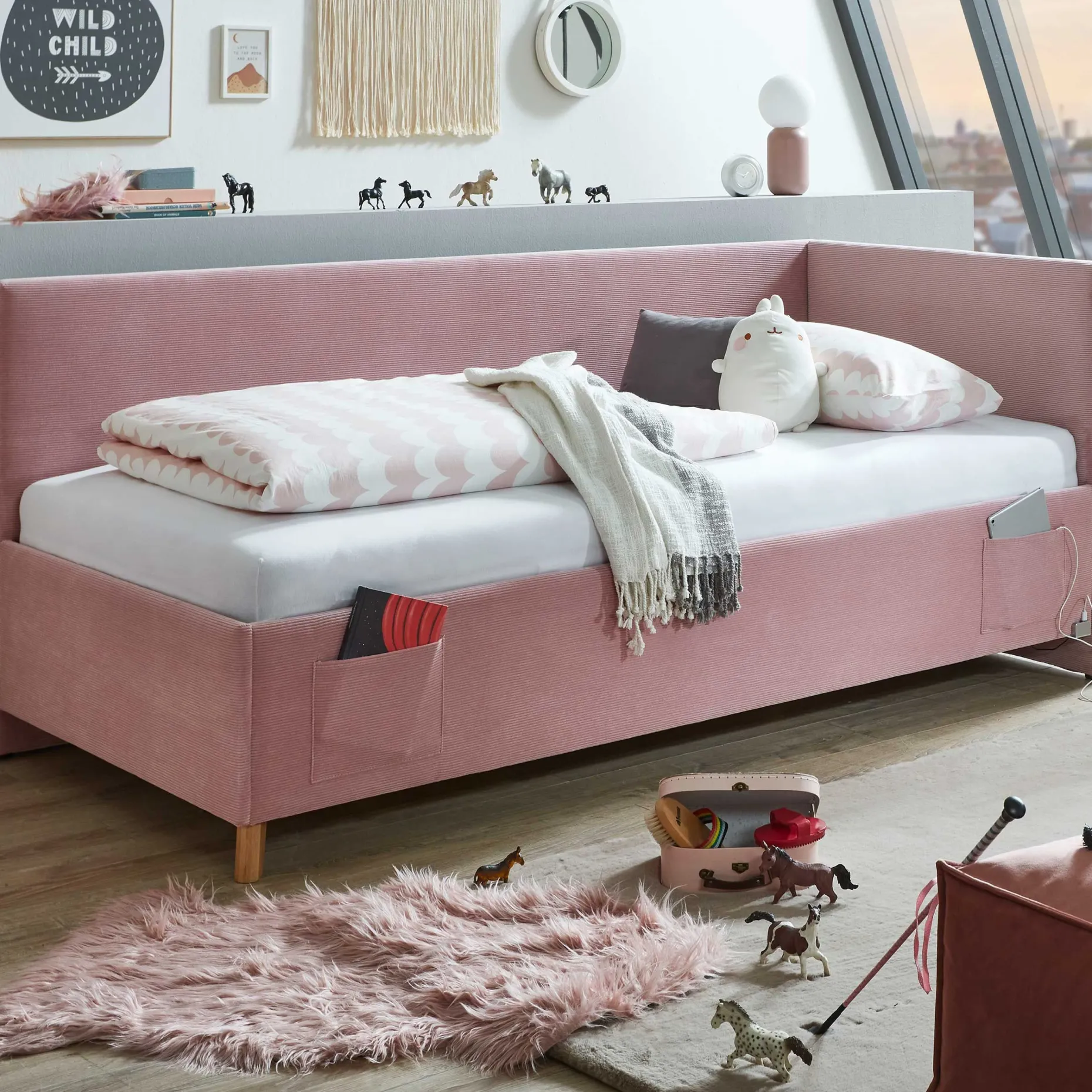 Einzelbett Cool | Mit Rückenlehne | 140 x 200 cm | Rosa Design