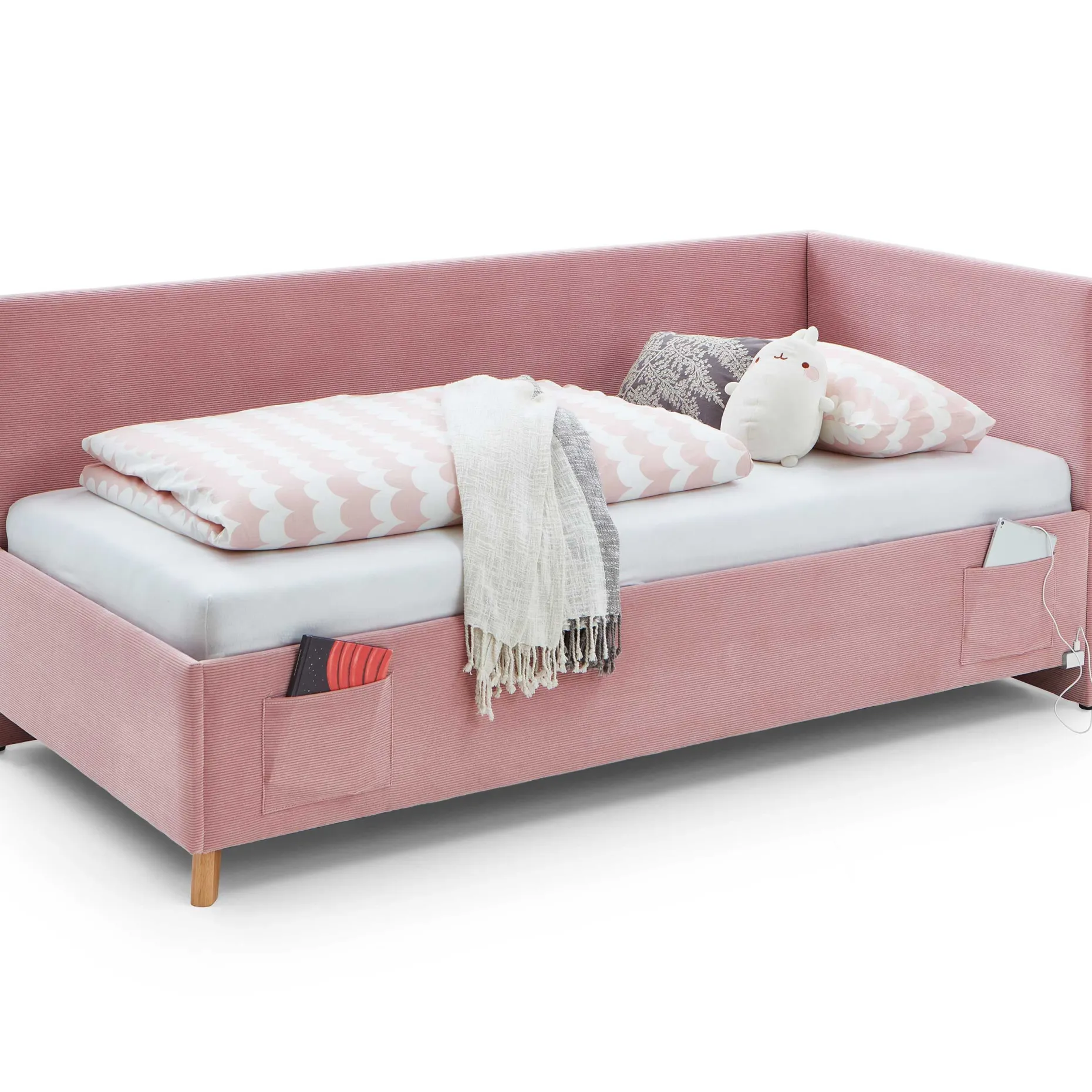 Einzelbett Cool | Mit Rückenlehne | 140 x 200 cm | Rosa Design