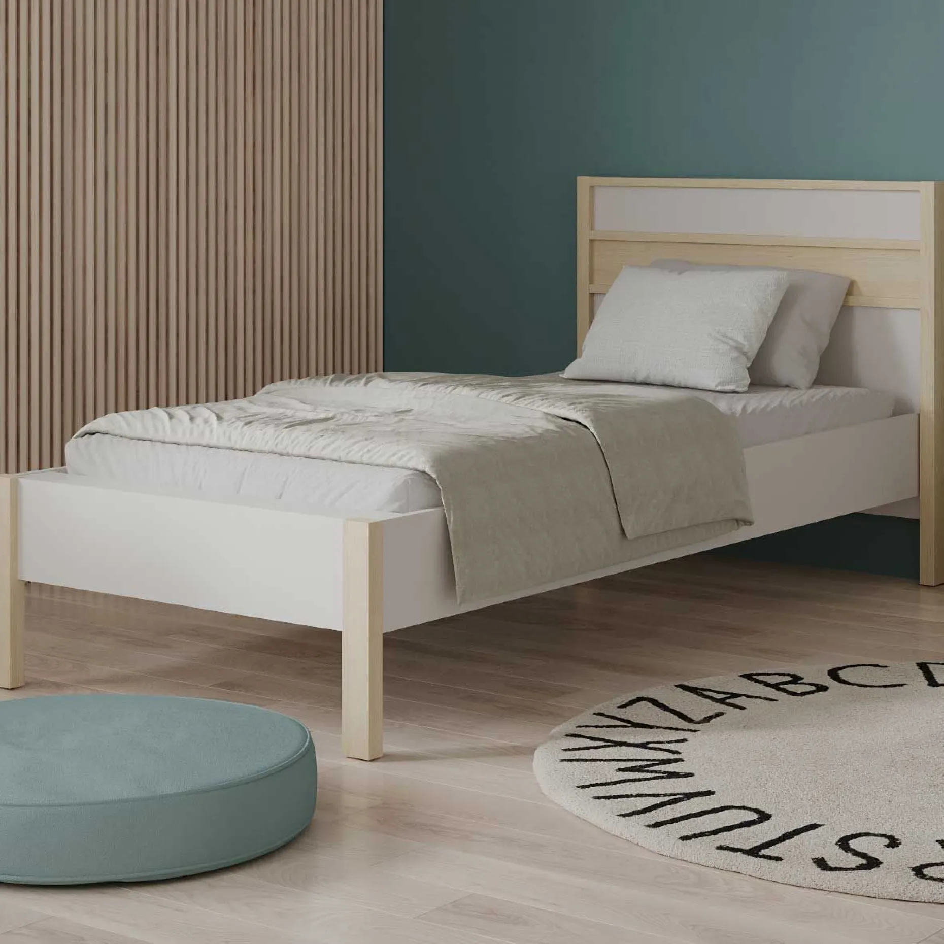 Einzelbett Heva - 90x190/200cm - weiß/Eiche Dekor
